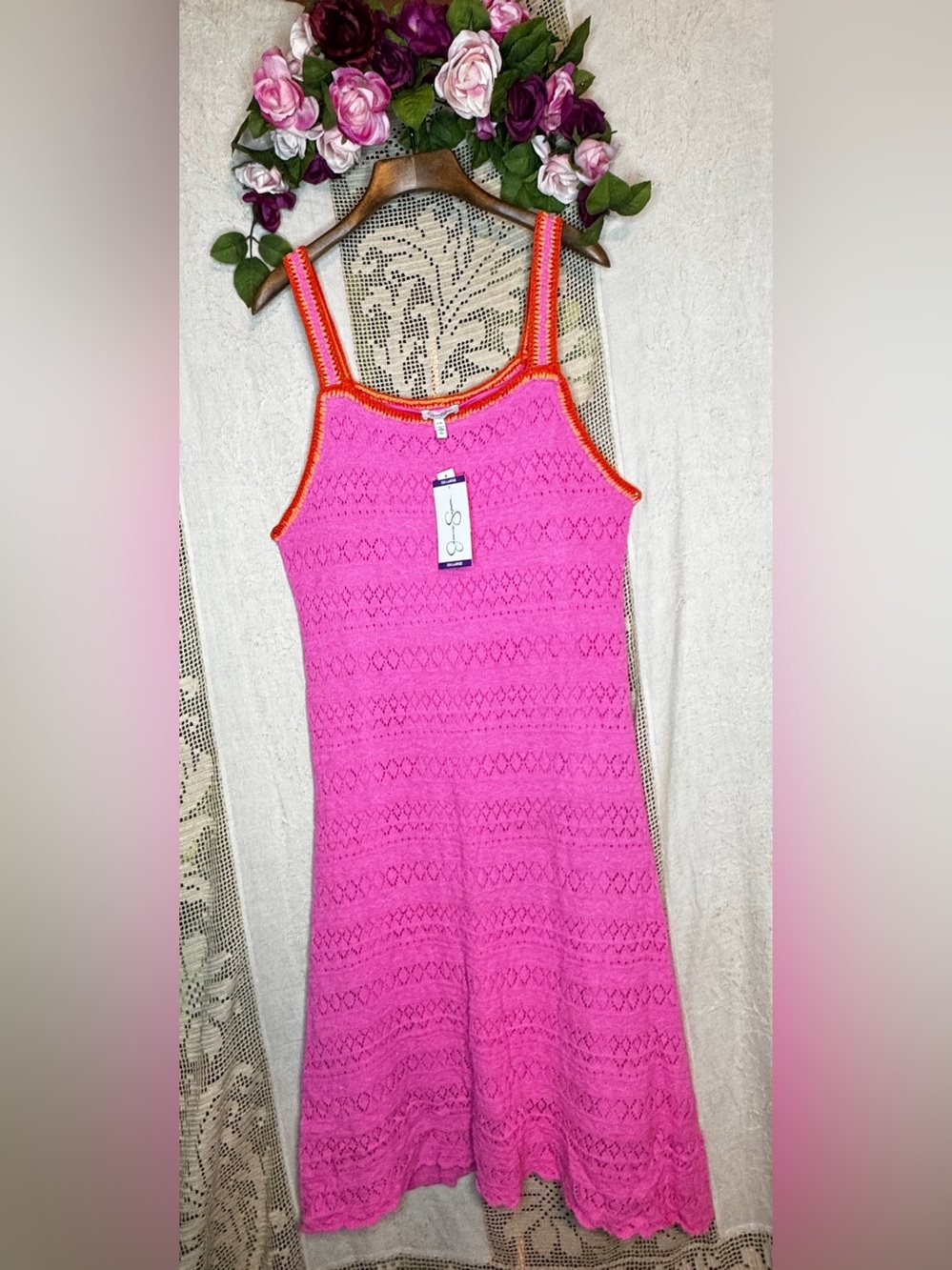 Jessica Simpson Crochet Knit Tank Dress, Women's Size XXL Pink Orange “Sangria”